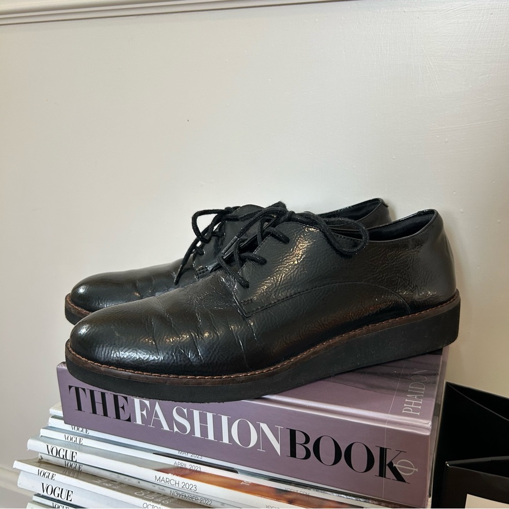 black patent leather platform loafers size 10